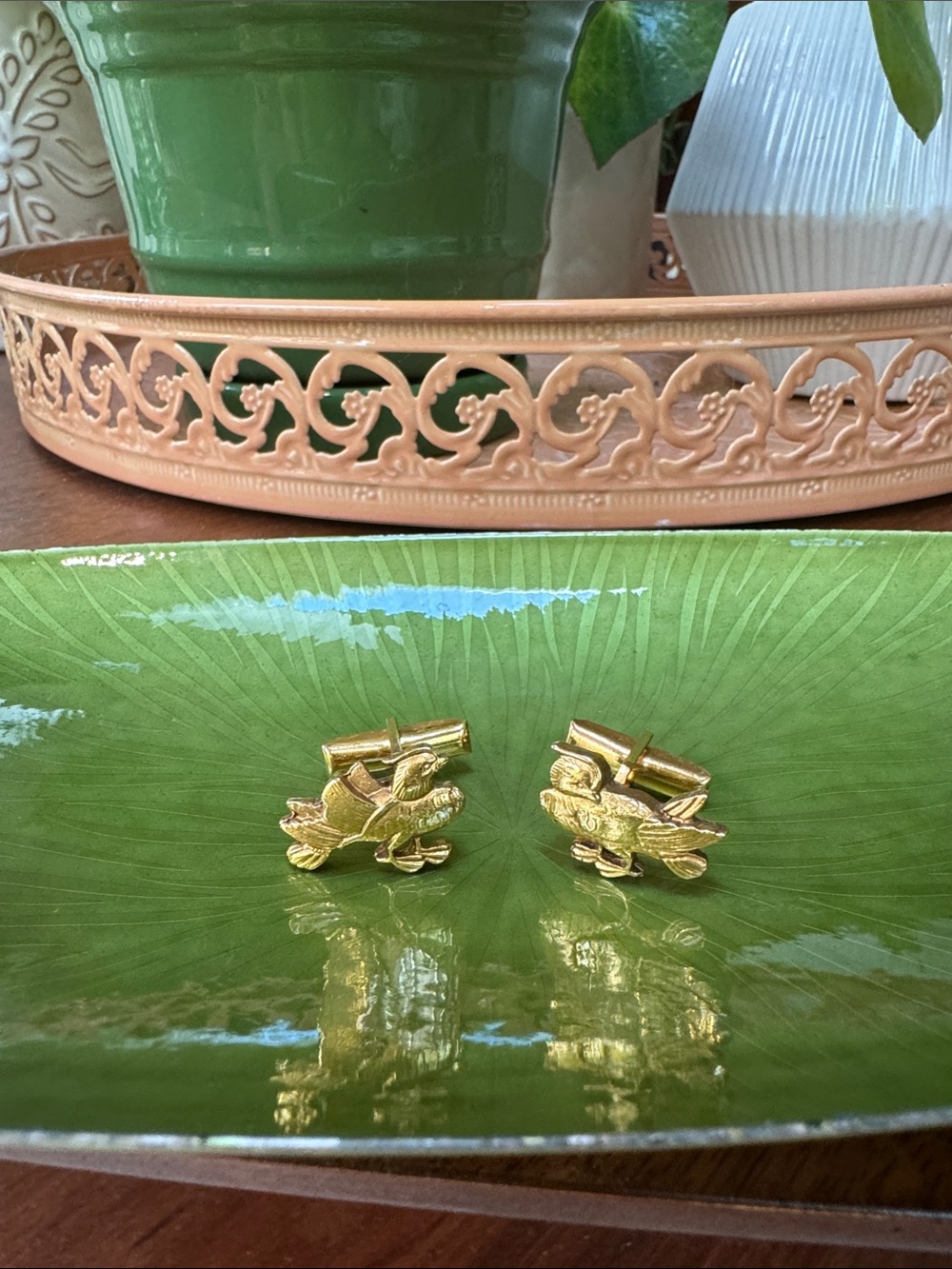 Vintage 1960s Harvey Avedon Duck Hunting Cufflinks Gold Tone